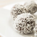 Unsweetened coconut energy bites with cocoa